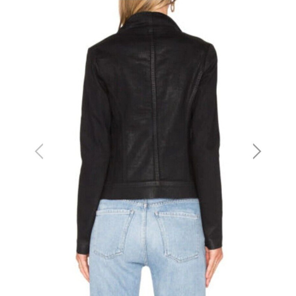 Revolve Vince Coated Denim Moto Jacket Size Small Asymmetrical Snap Waxed Black - Picture 4 of 16